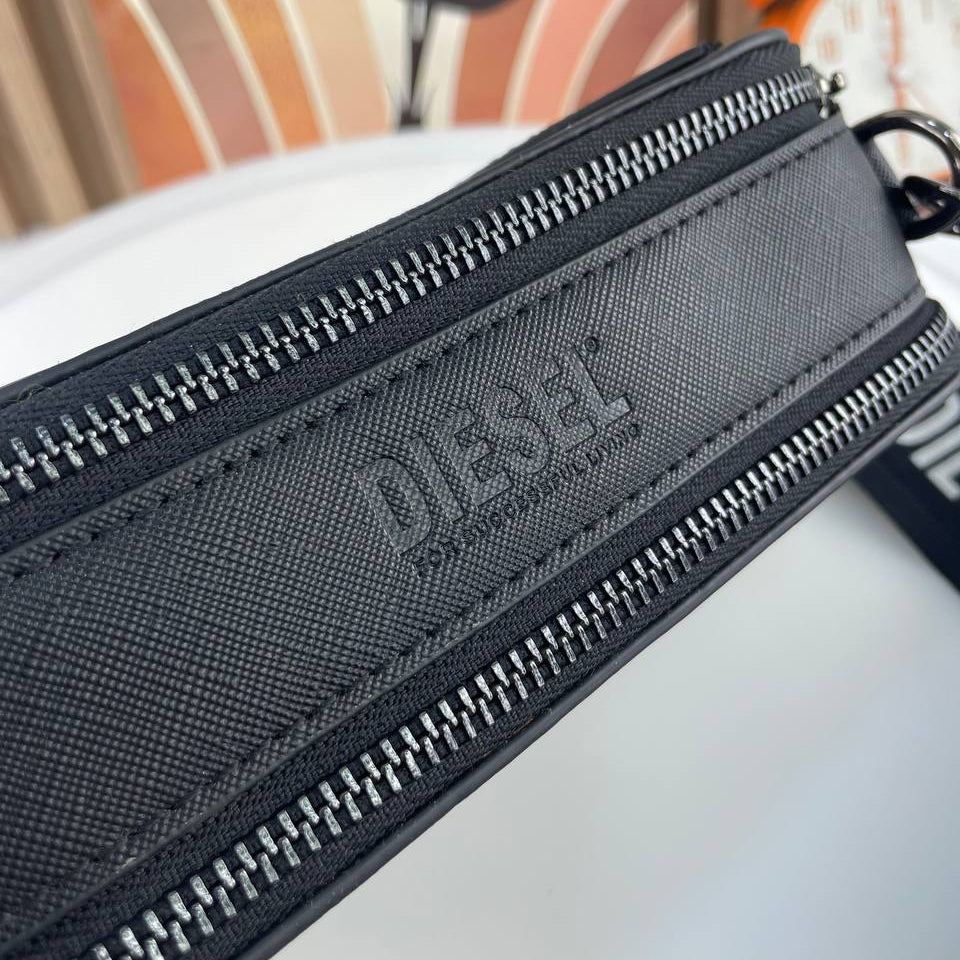 Diesel Black Metal Logo Crossbody Bag