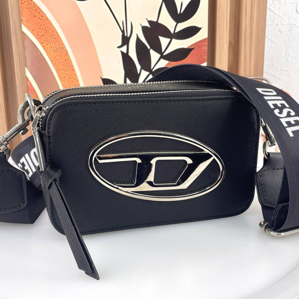 Diesel Black Metal Logo Crossbody Bag