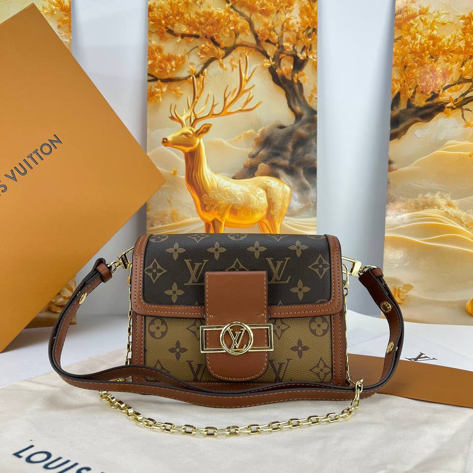 Monogram Shoulder Bag with Gold Chain Detail