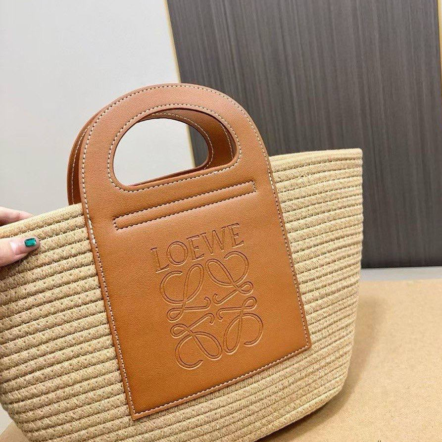 Loewe Woven Leather Trim Shopping Tote