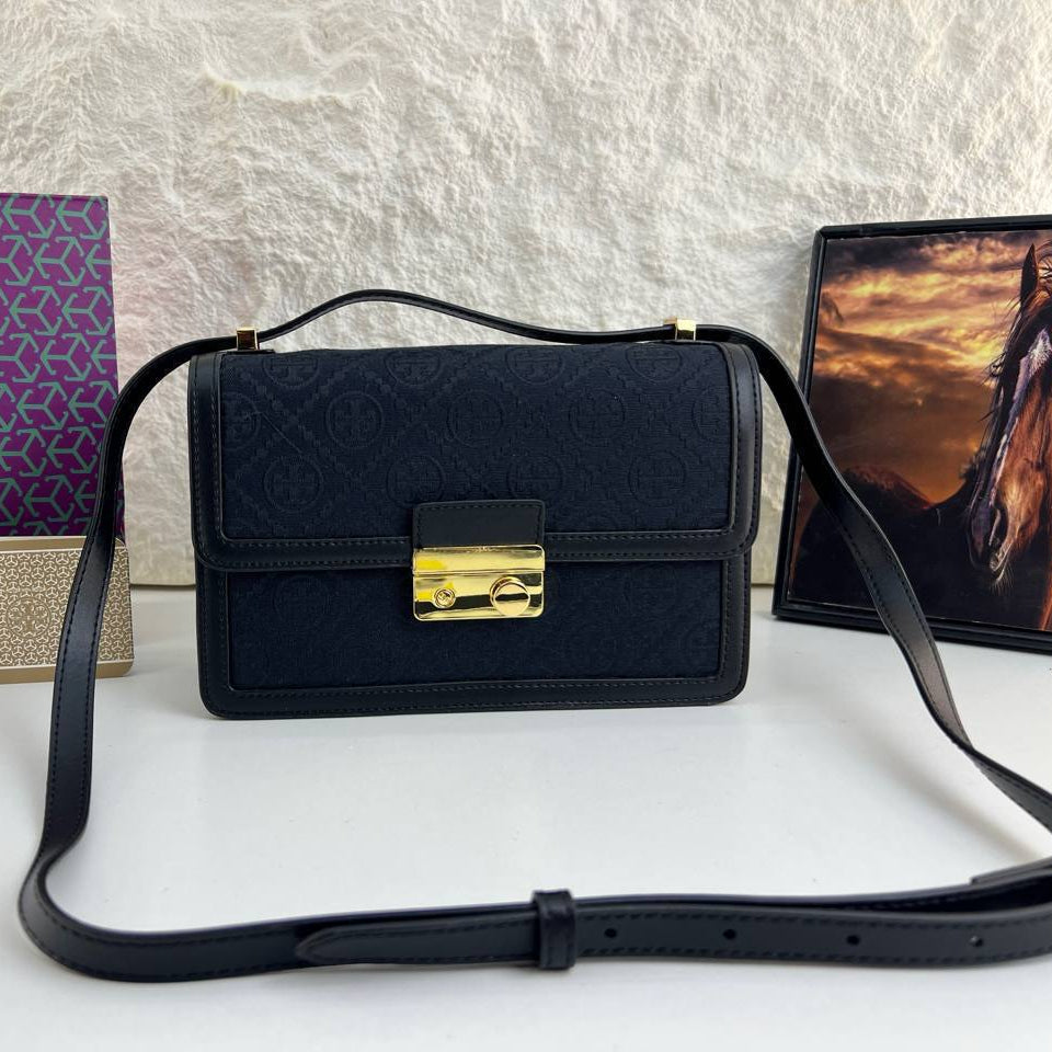 Tory Burch Monogram Shoulder Bag with Gold Tone Hardware