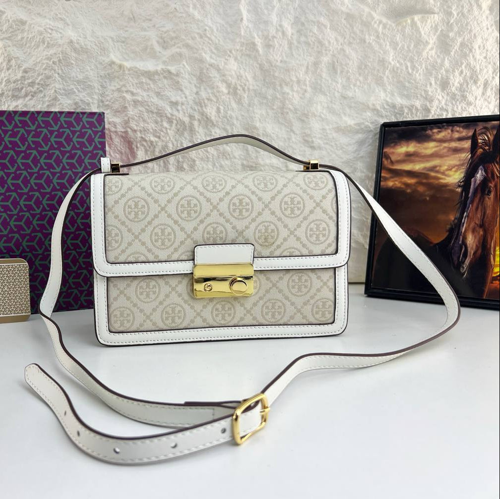 Tory Burch Monogram Shoulder Bag with Gold Tone Hardware