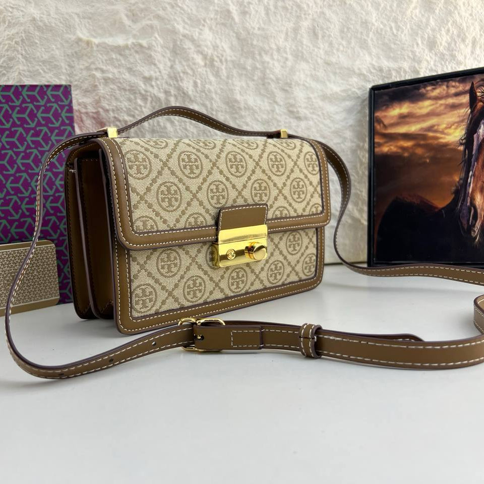 Tory Burch Monogram Shoulder Bag with Gold Tone Hardware