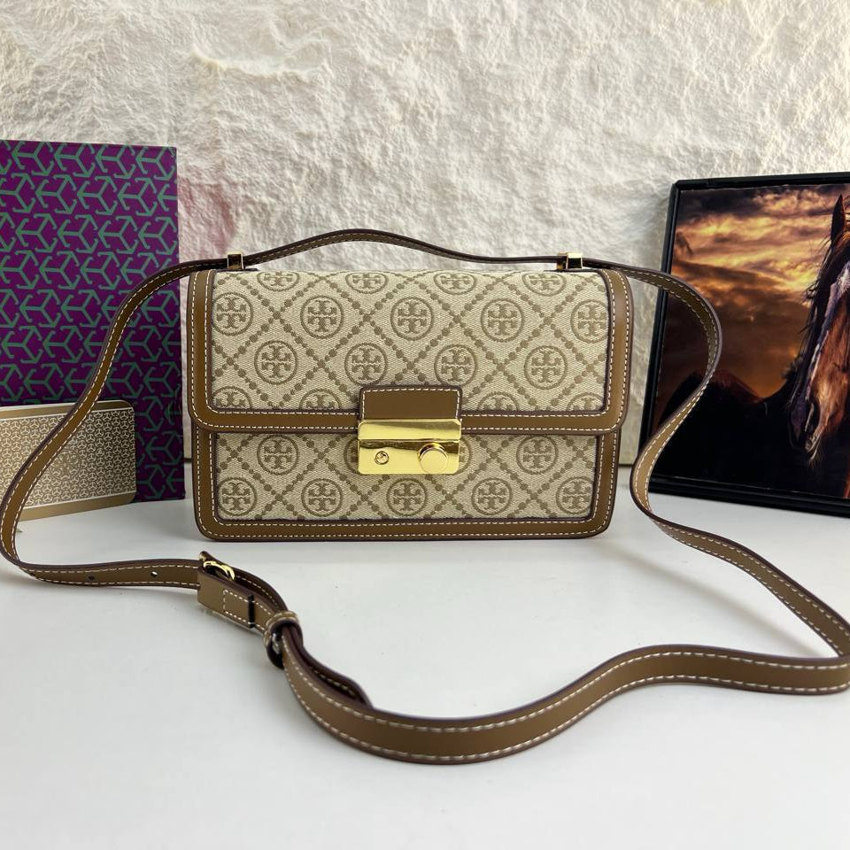 Tory Burch Monogram Shoulder Bag with Gold Tone Hardware