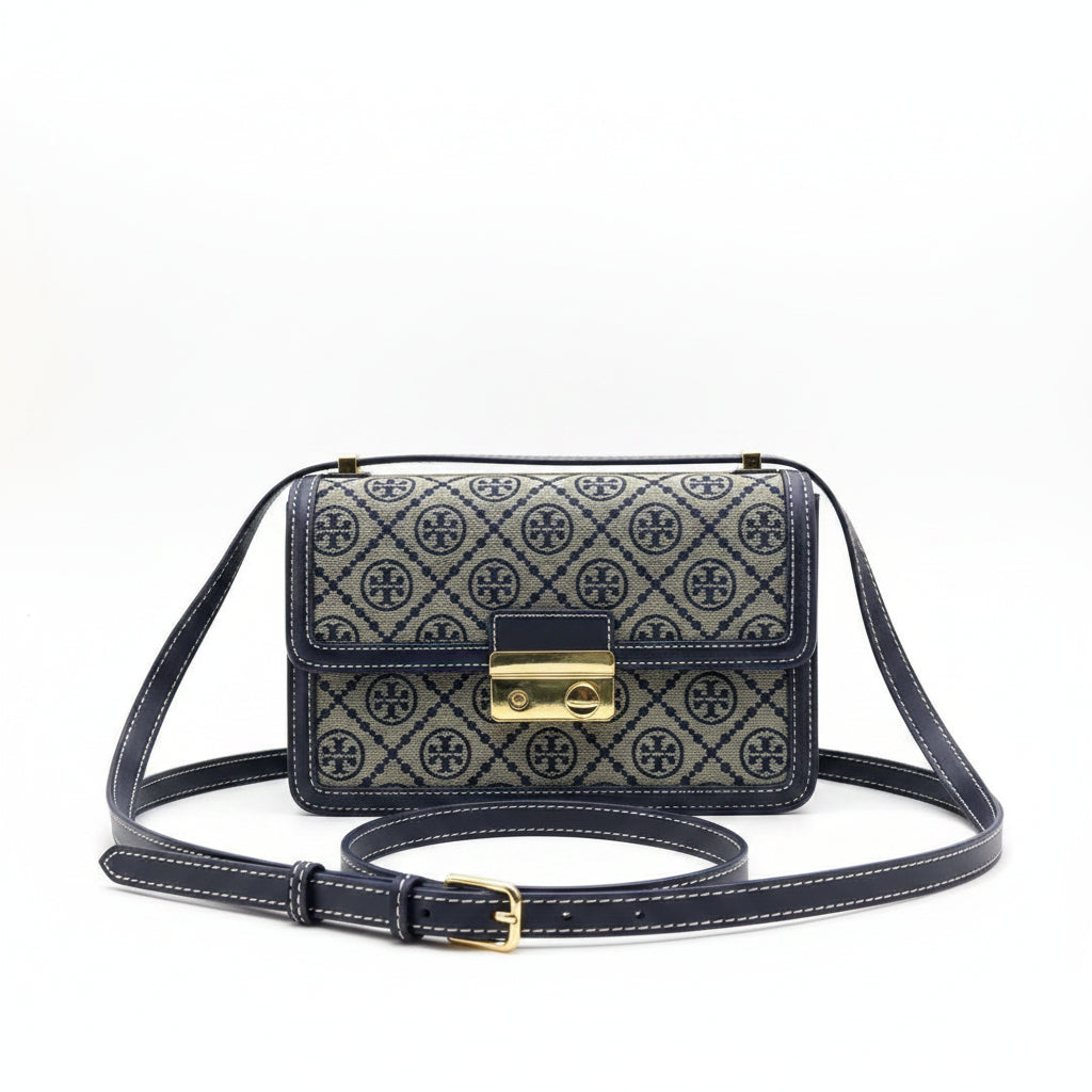 Tory Burch Monogram Shoulder Bag with Gold Tone Hardware