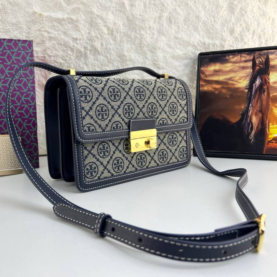 Tory Burch Monogram Shoulder Bag with Gold Tone Hardware