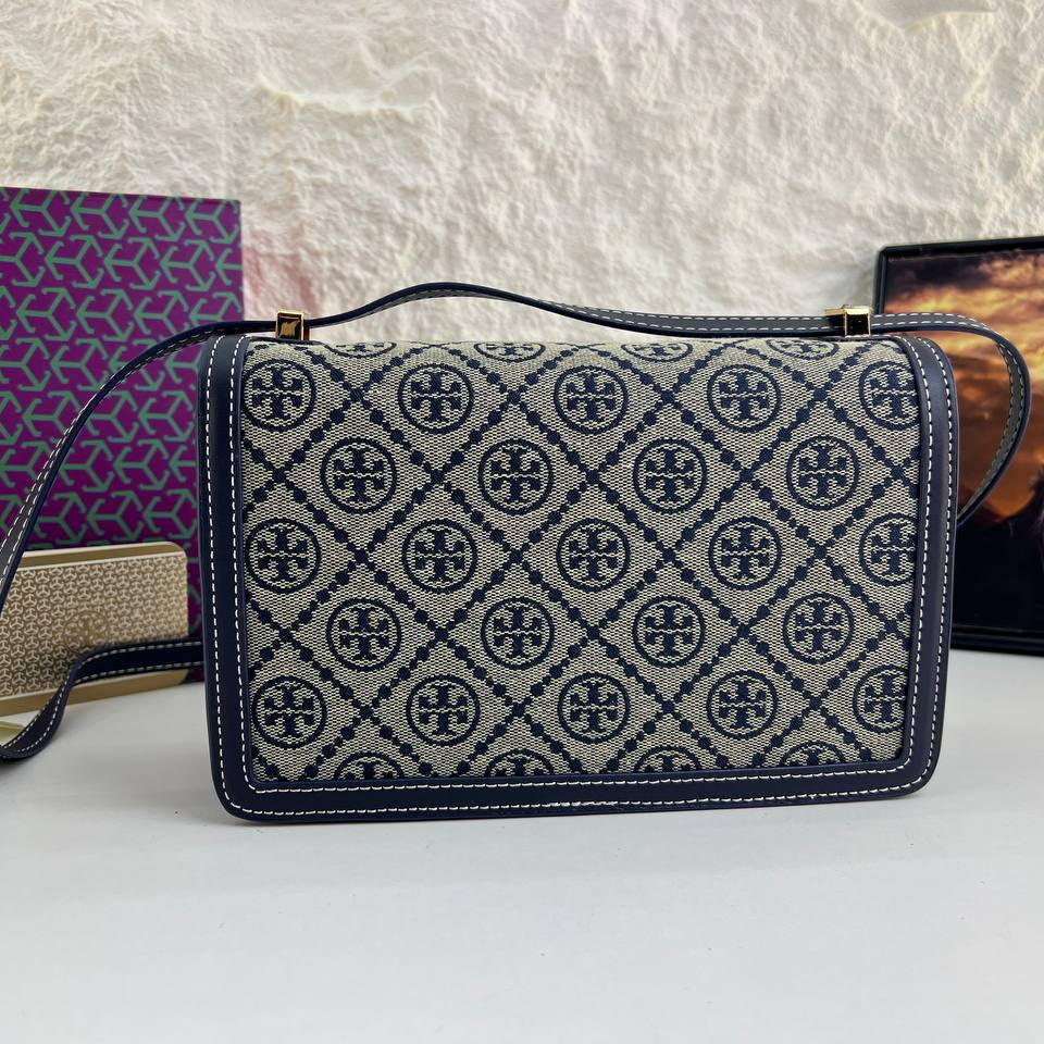 Tory Burch Monogram Shoulder Bag with Gold Tone Hardware