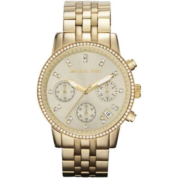 Michael Kors Gold-Tone Chronograph Watch with Crystal Bezel