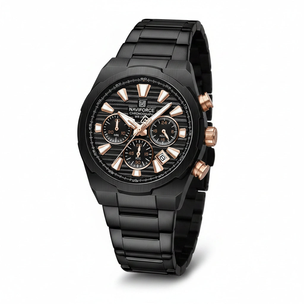 NAVIFORCE  Black Stainless Steel Chronograph Watch