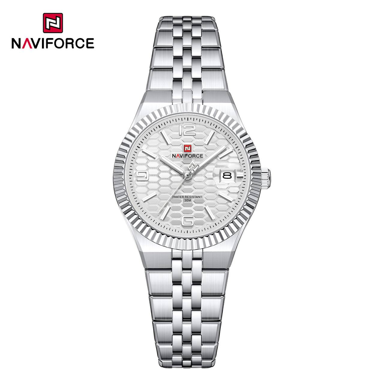 NAVIFORCE Textured Honeycomb Dial Stainless Steel Watch