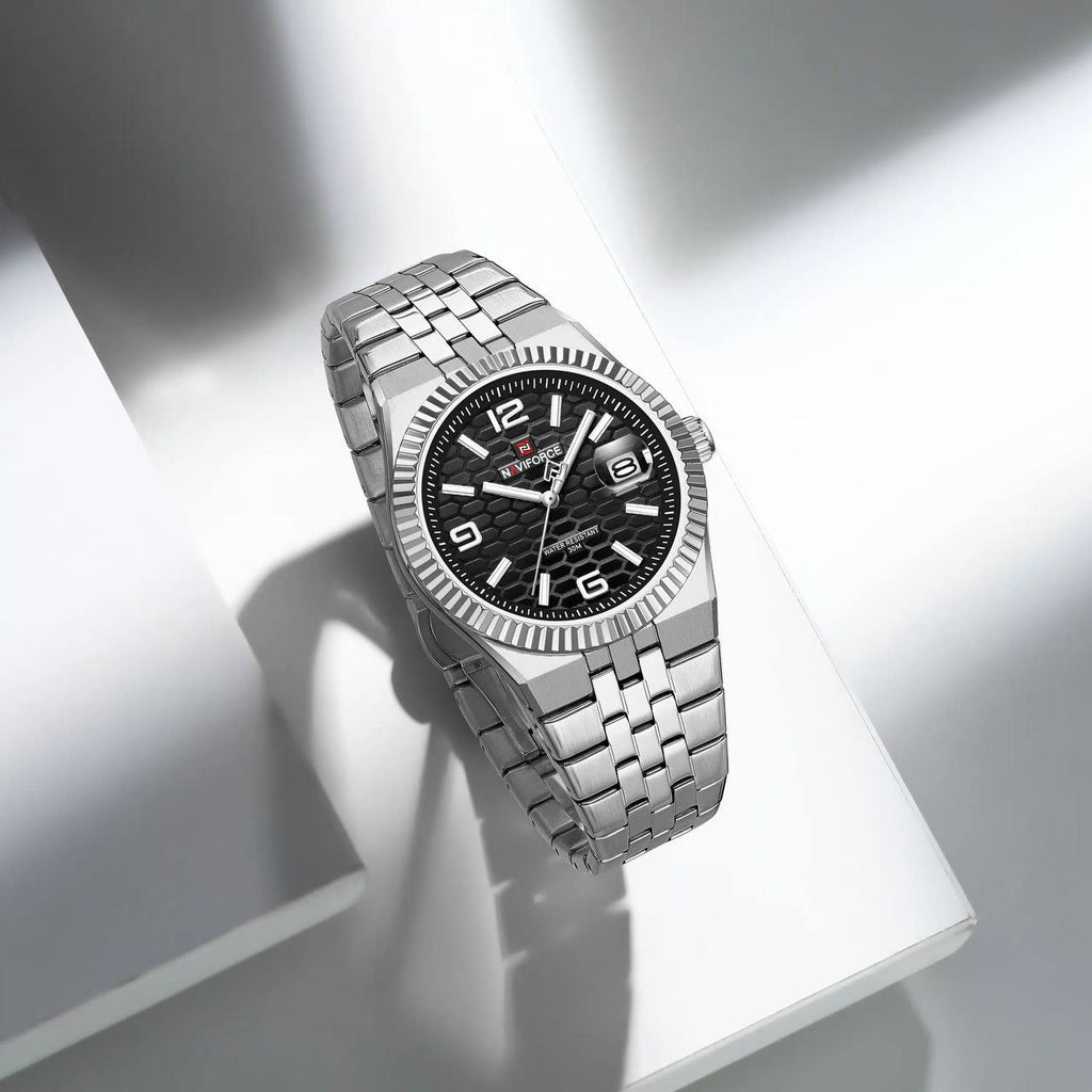 NAVIFORCE Textured Honeycomb Dial Stainless Steel Watch