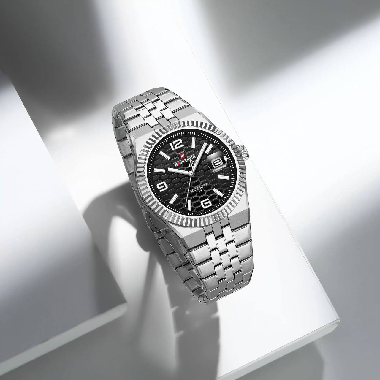 NAVIFORCE Textured Honeycomb Dial Stainless Steel Watch