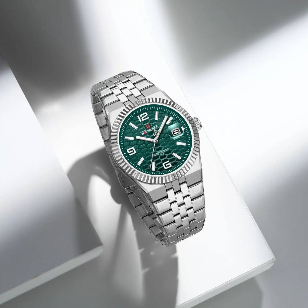 NAVIFORCE Textured Honeycomb Dial Stainless Steel Watch