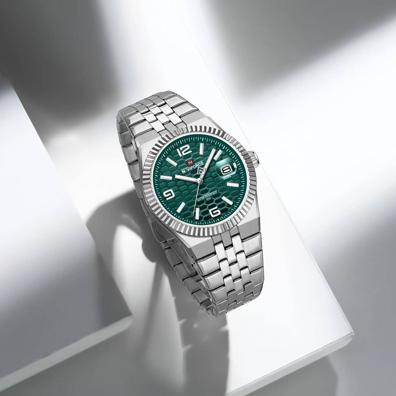 NAVIFORCE Textured Honeycomb Dial Stainless Steel Watch