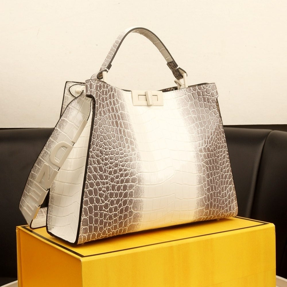 Fendi Glossy Crocodile Embossed Leather Bag in Dark Blue