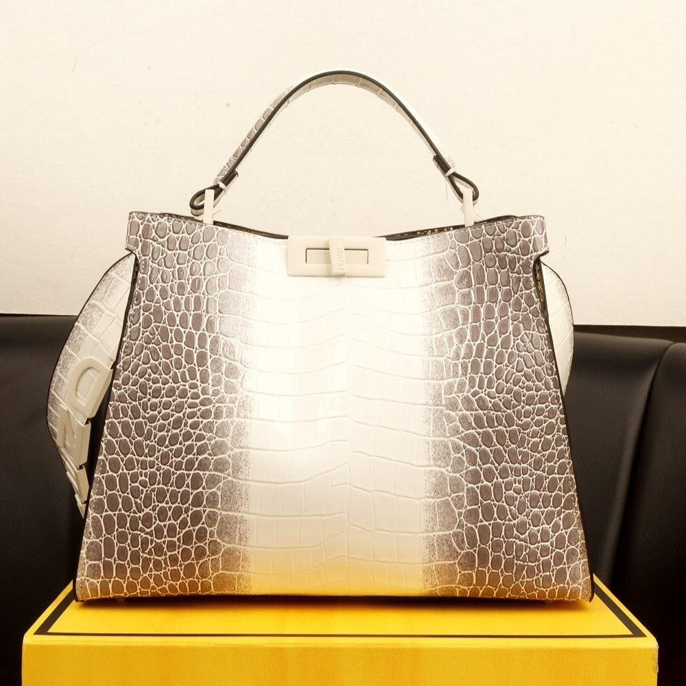 Fendi Glossy Crocodile Embossed Leather Bag in Dark Blue