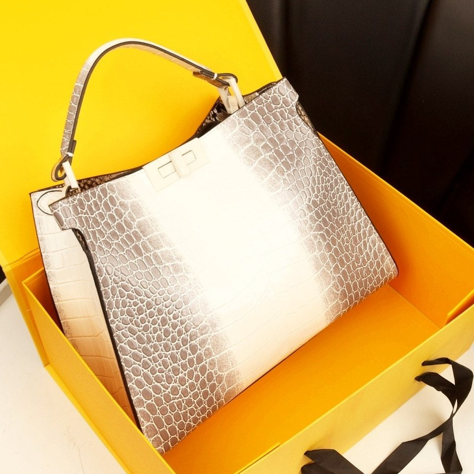 Fendi Glossy Crocodile Embossed Leather Bag in Dark Blue