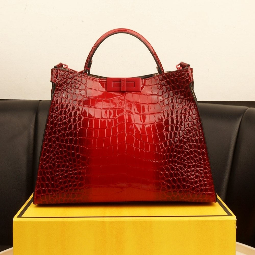 Fendi Glossy Crocodile Embossed Leather Bag in Dark Blue