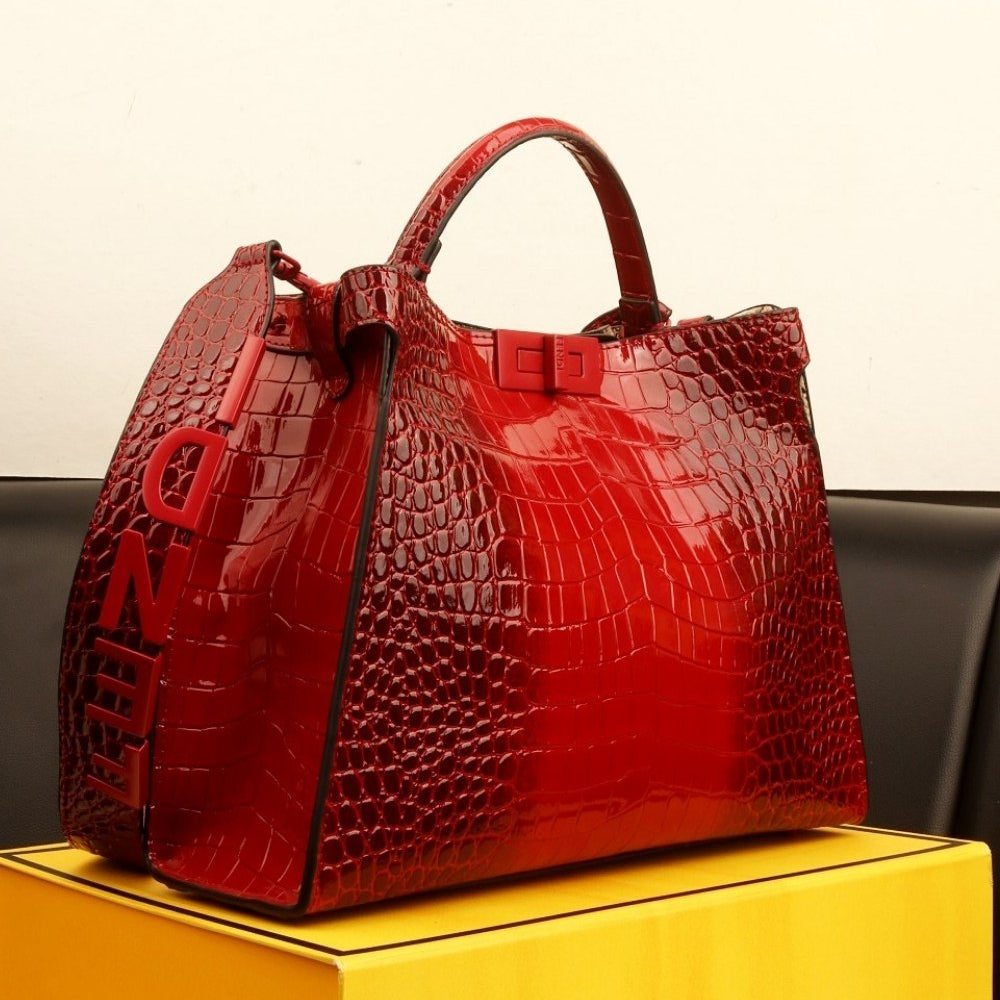 Fendi Glossy Crocodile Embossed Leather Bag in Dark Blue