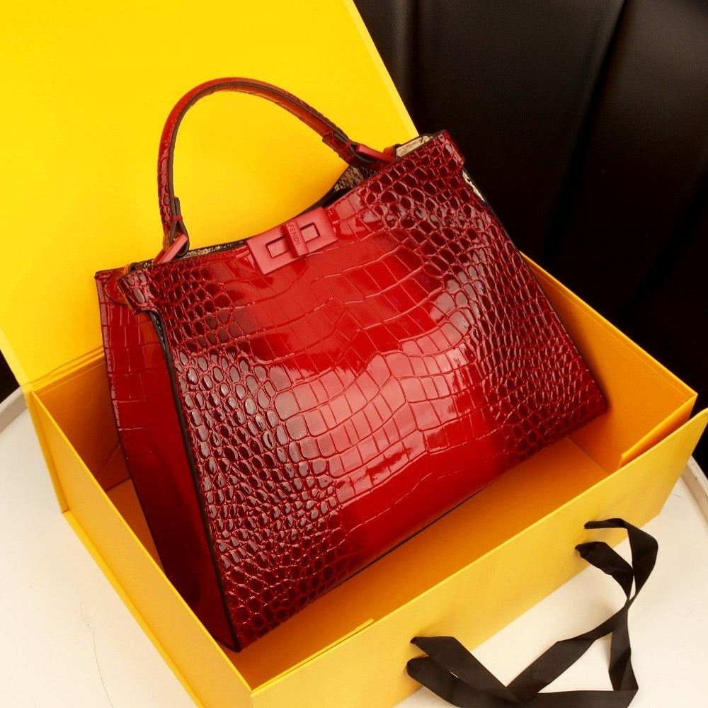 Fendi Glossy Crocodile Embossed Leather Bag in Dark Blue