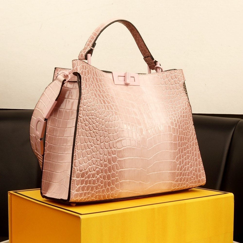 Fendi Glossy Crocodile Embossed Leather Bag in Dark Blue