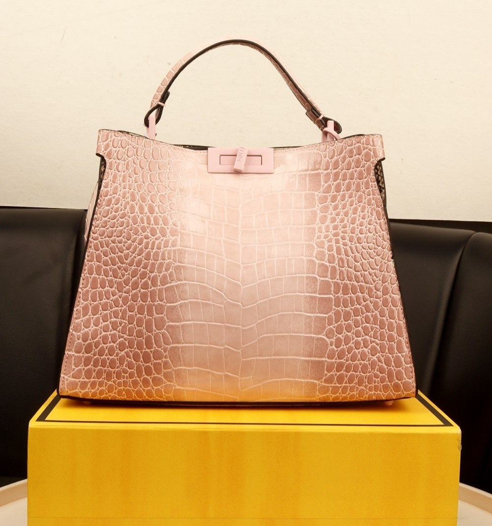 Fendi Glossy Crocodile Embossed Leather Bag in Dark Blue