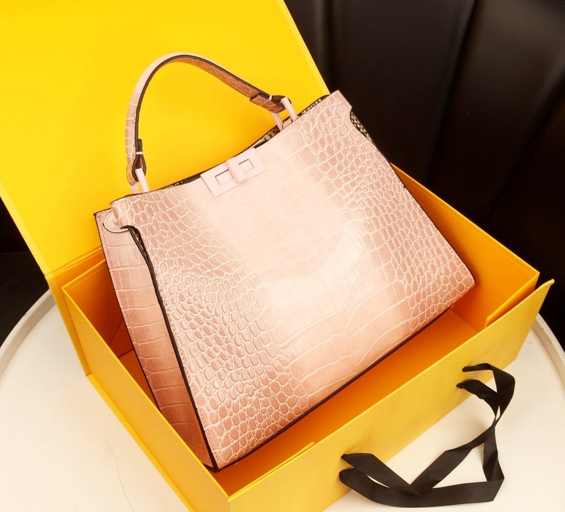 Fendi Glossy Crocodile Embossed Leather Bag in Dark Blue
