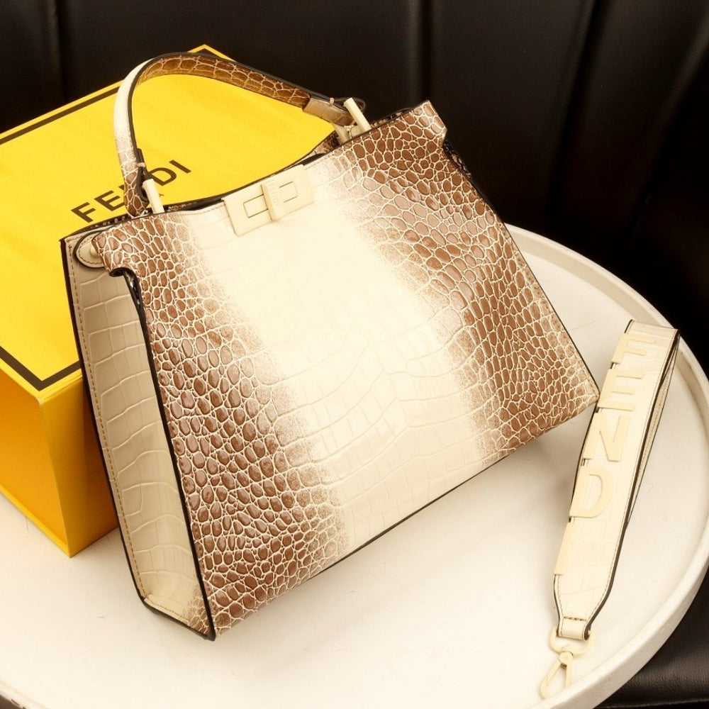 Fendi Glossy Crocodile Embossed Leather Bag in Dark Blue