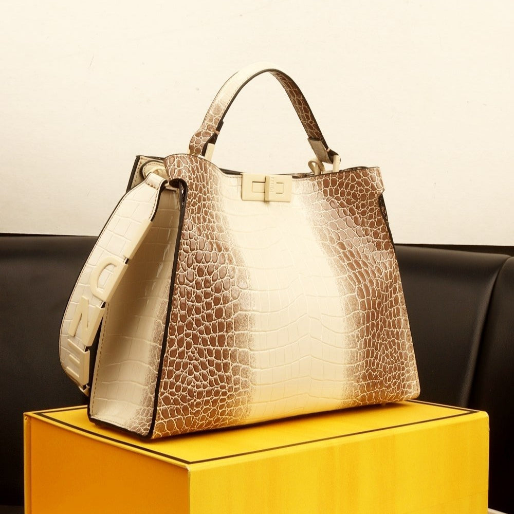 Fendi Glossy Crocodile Embossed Leather Bag in Dark Blue