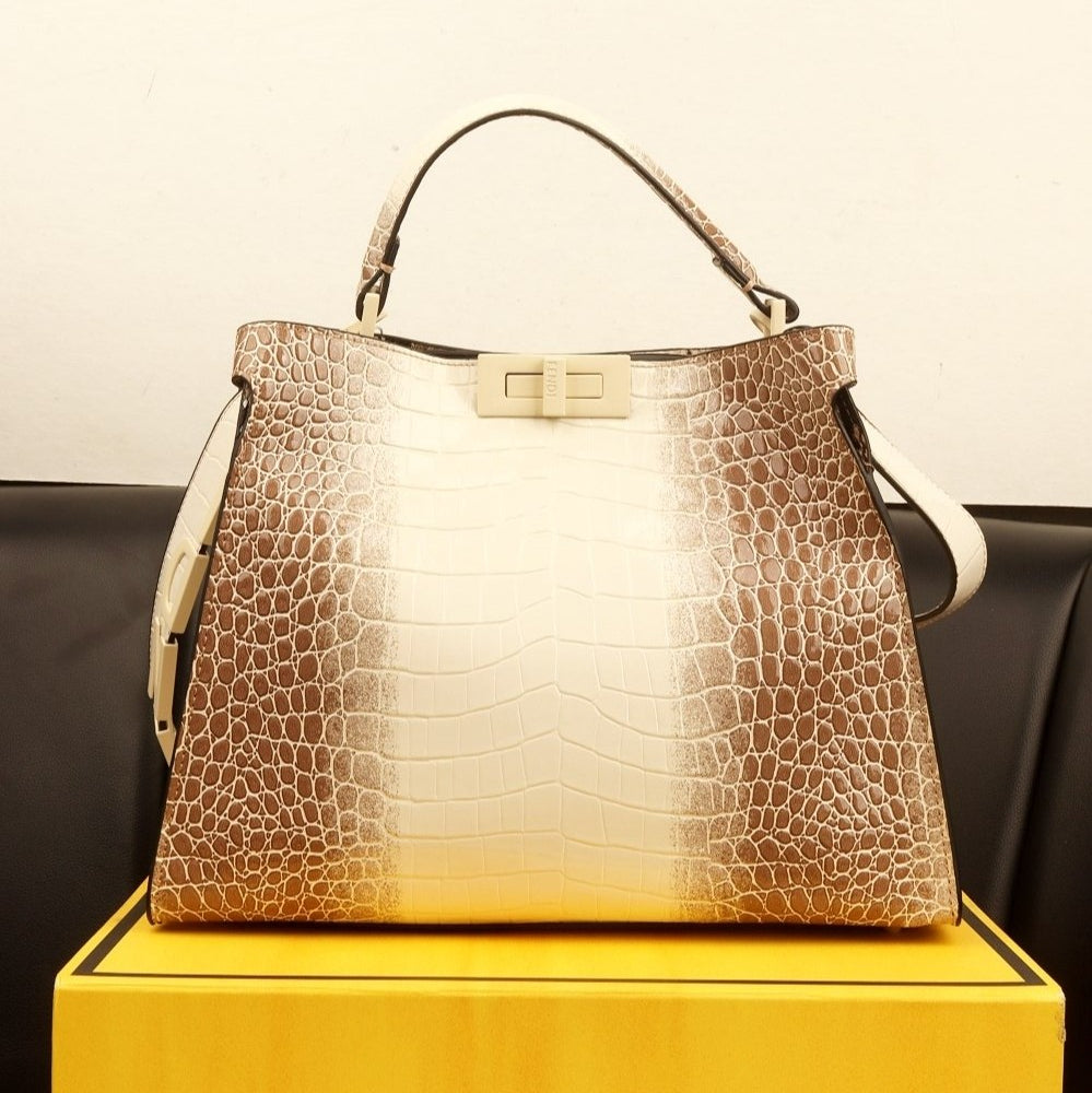 Fendi Glossy Crocodile Embossed Leather Bag in Dark Blue