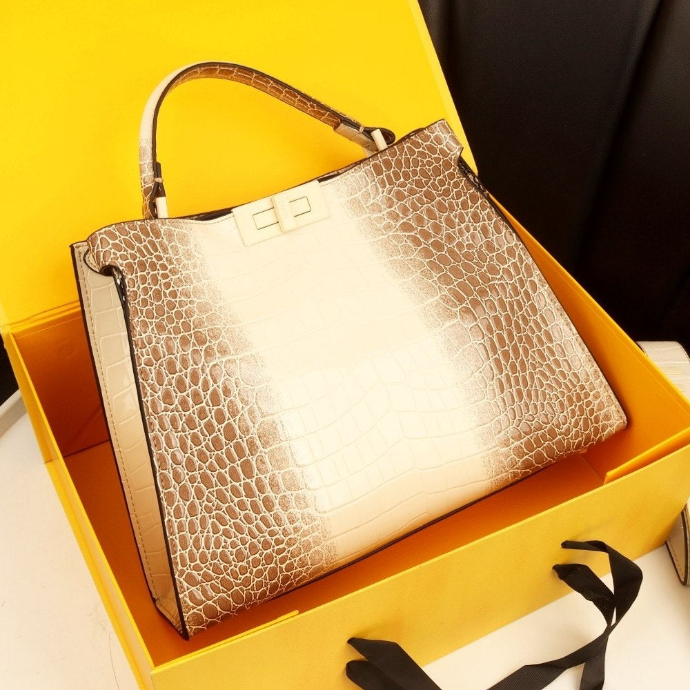 Fendi Glossy Crocodile Embossed Leather Bag in Dark Blue
