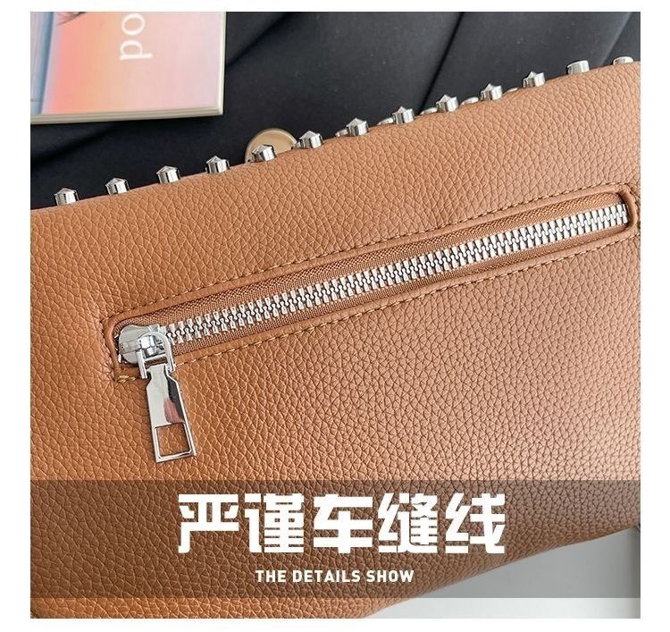 Studded Crossbody Bag with Patterned Strap and Metal Logo