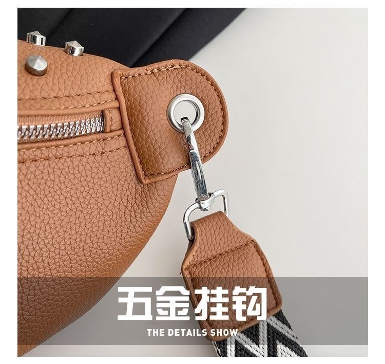 Studded Crossbody Bag with Patterned Strap and Metal Logo