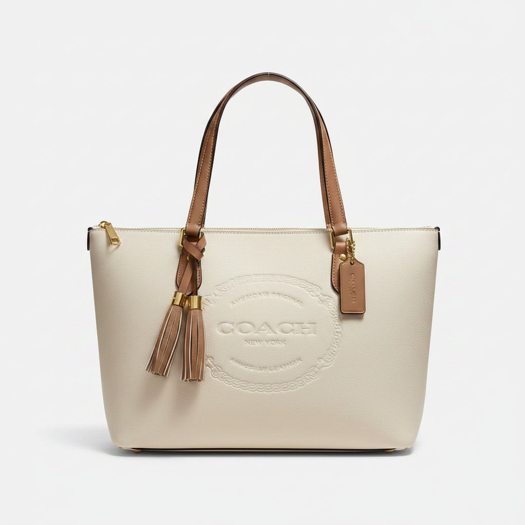 Coach Signature Embossed PVC City Tote with Tassel Detail
