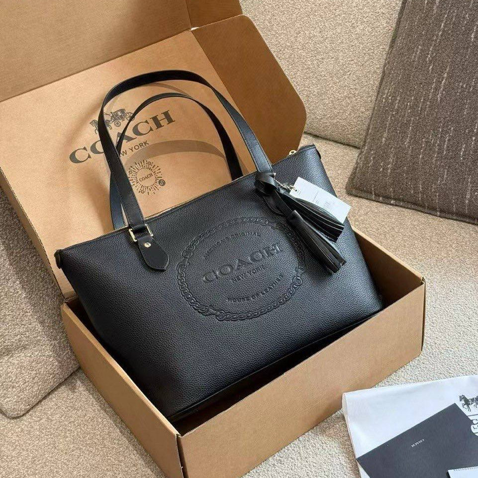 Coach Signature Embossed PVC City Tote with Tassel Detail