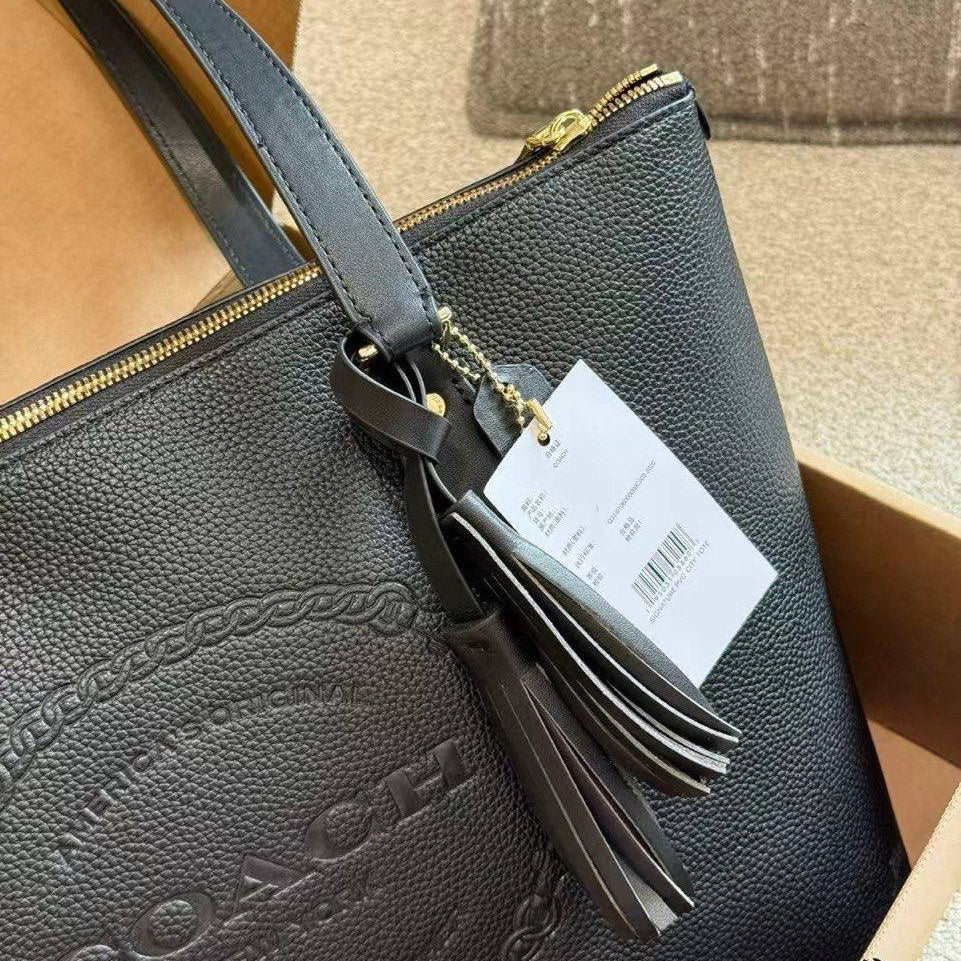 Coach Signature Embossed PVC City Tote with Tassel Detail