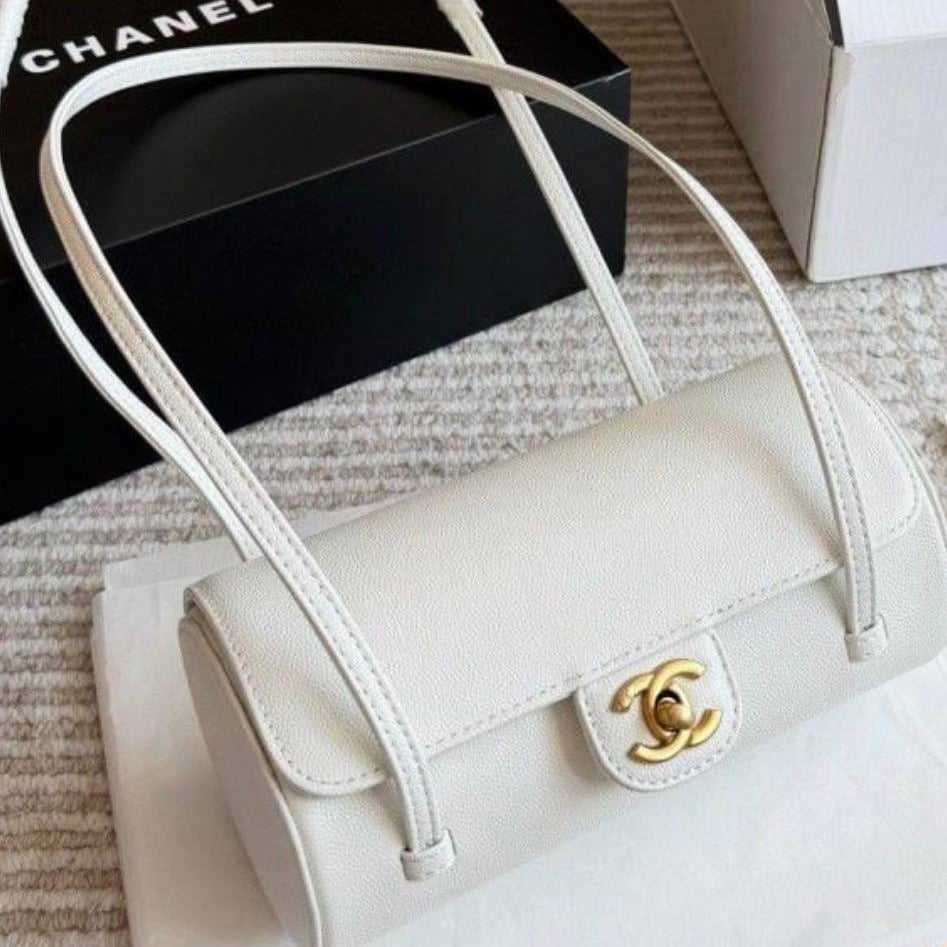 Chanel Cylinder Shoulder Bag with Gold Tone CC Hardware