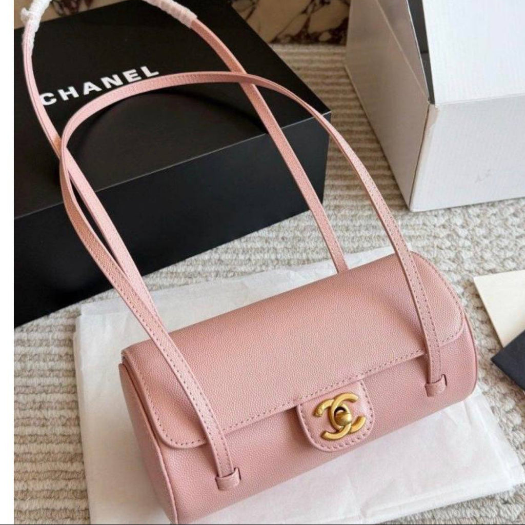 Chanel Cylinder Shoulder Bag with Gold Tone CC Hardware