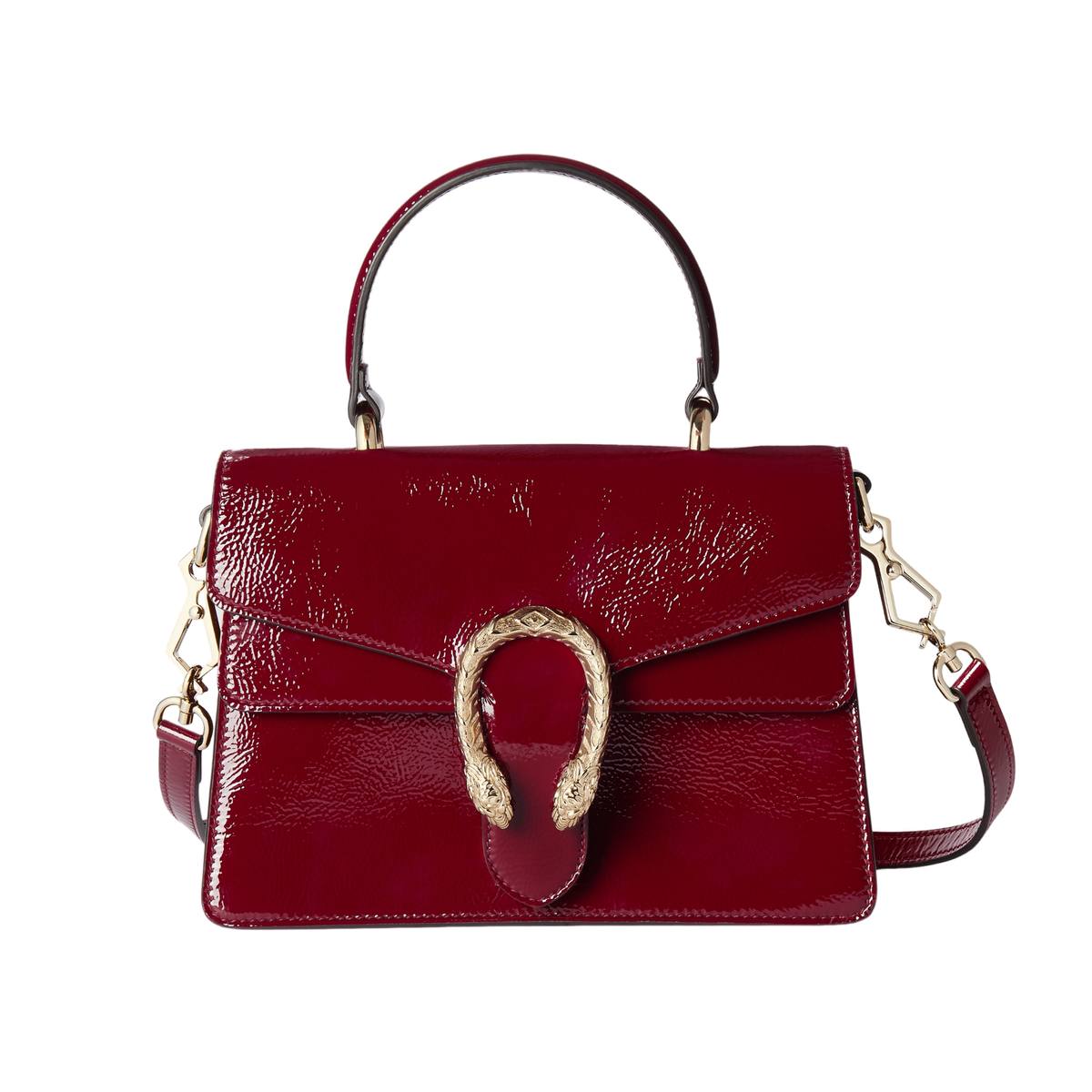 Dionysus Style Patent Leather Bag with Tiger Head Clasp