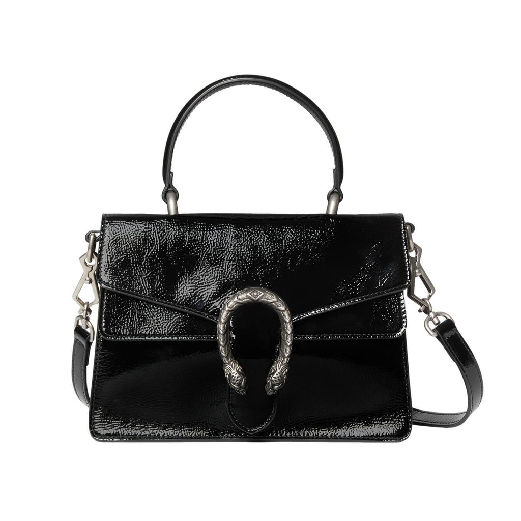 Dionysus Style Patent Leather Bag with Tiger Head Clasp