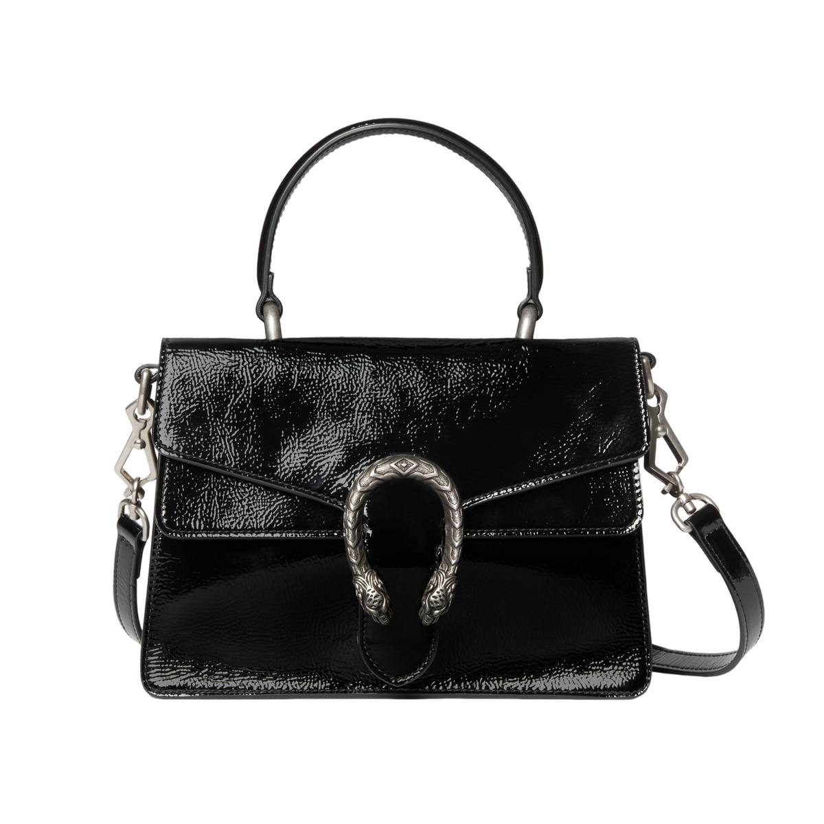 Dionysus Style Patent Leather Bag with Tiger Head Clasp