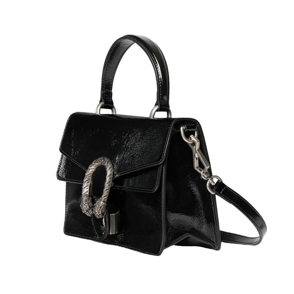 Dionysus Style Patent Leather Bag with Tiger Head Clasp
