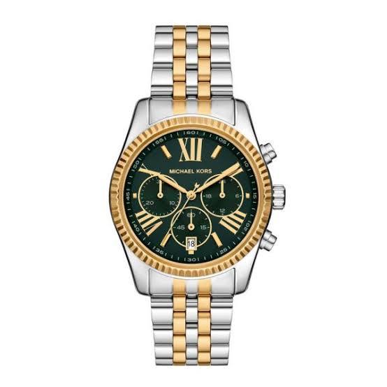 Michael Kors Two-Tone Chronograph Watch with Emerald Green Dial