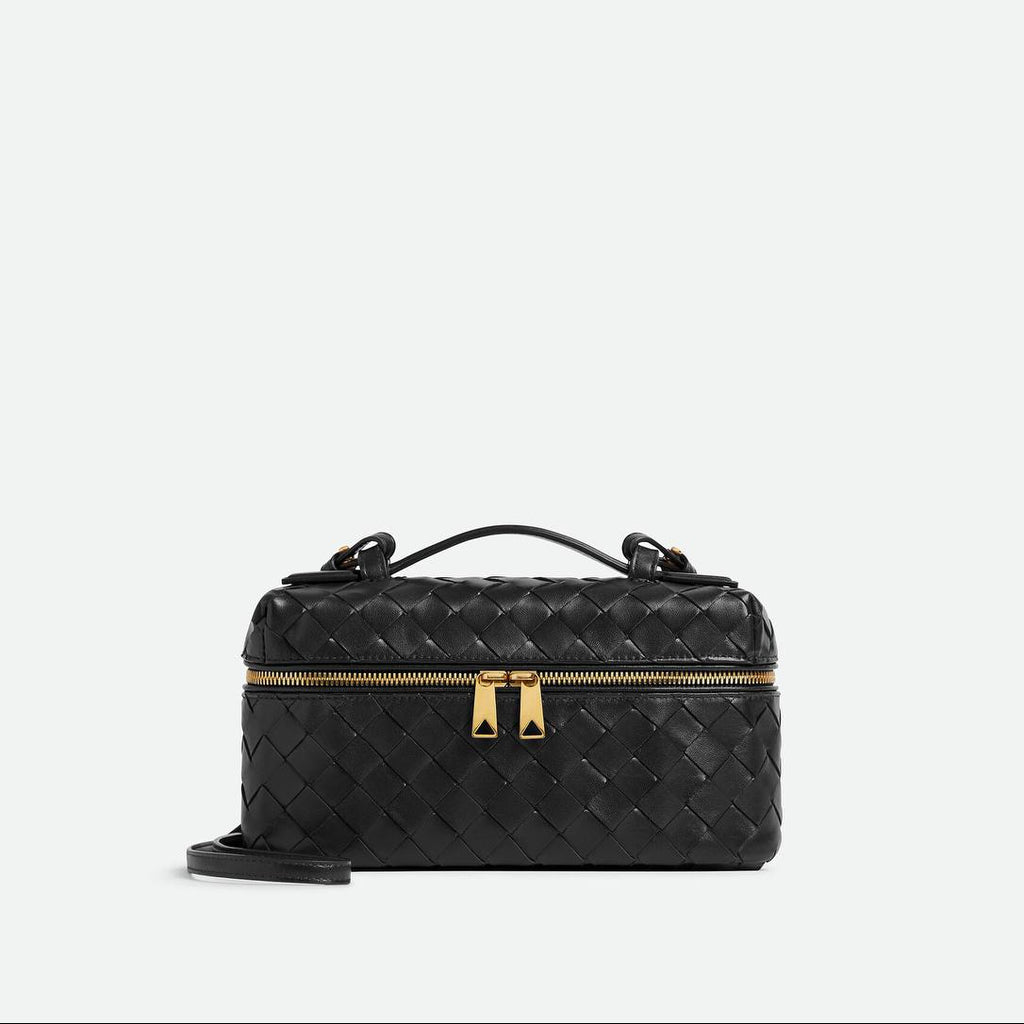 Woven Leather Vanity Bag with Detachable Strap