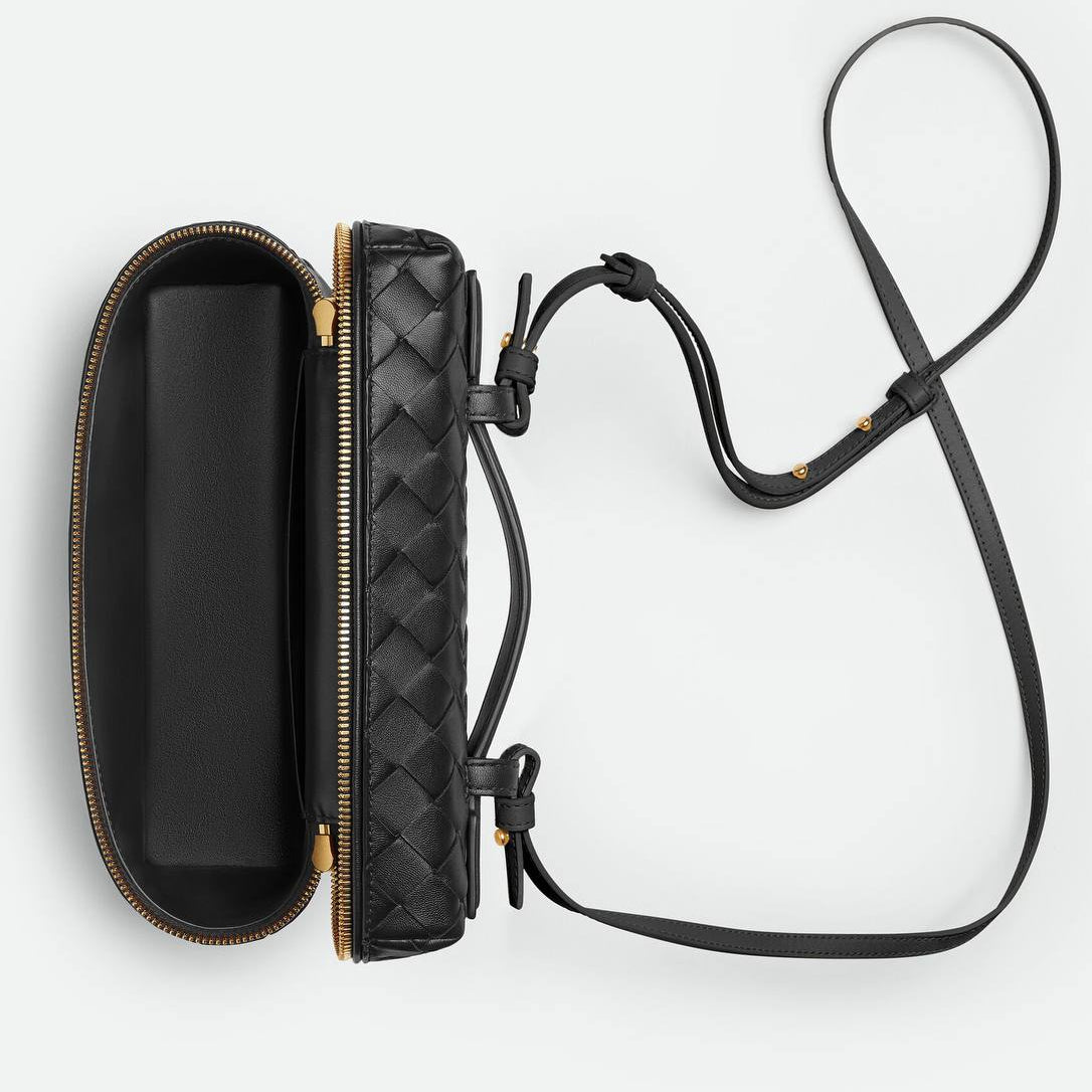Woven Leather Vanity Bag with Detachable Strap