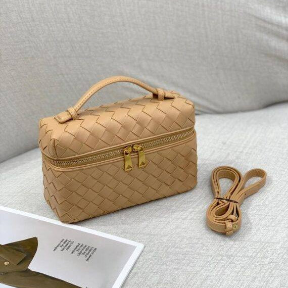 Woven Leather Vanity Bag with Detachable Strap