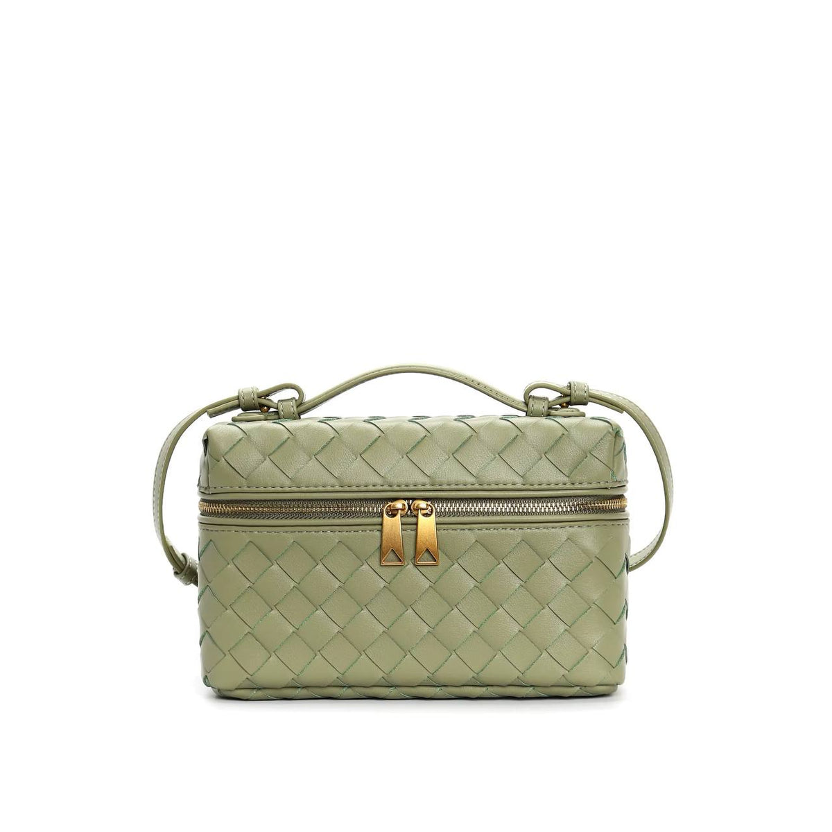 Woven Leather Vanity Bag with Detachable Strap