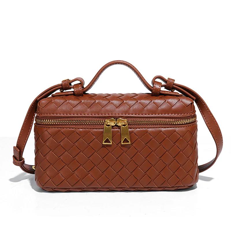 Woven Leather Vanity Bag with Detachable Strap