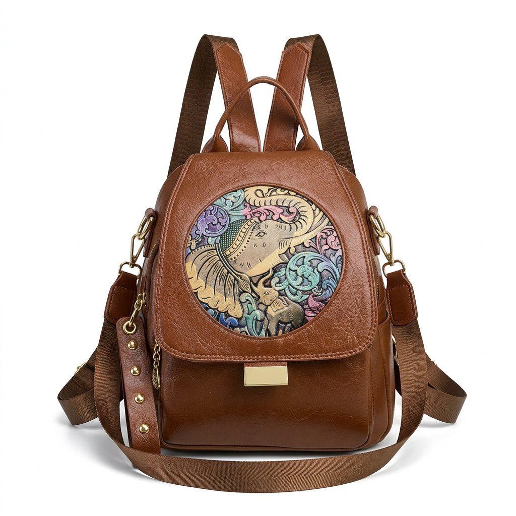 Elephant Embossed Convertible Backpack Bag