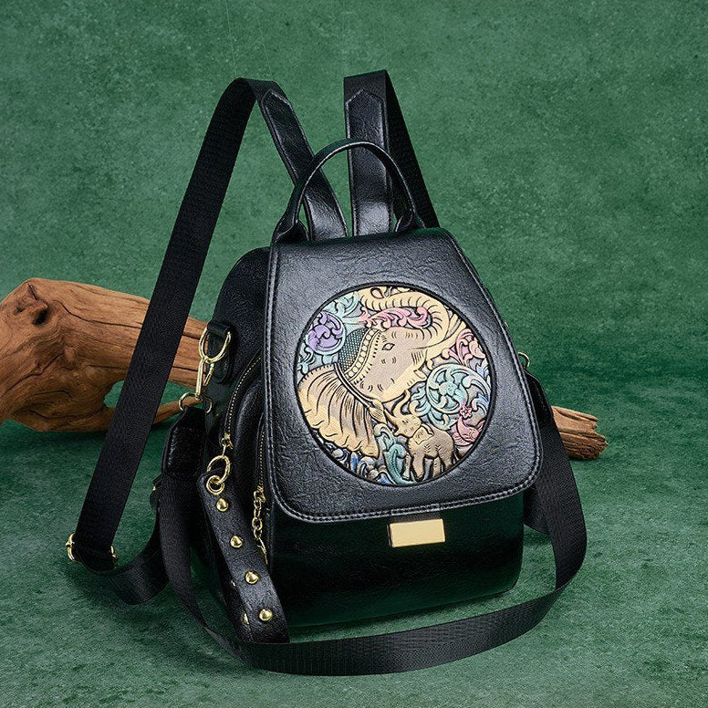 Elephant Embossed Convertible Backpack Bag